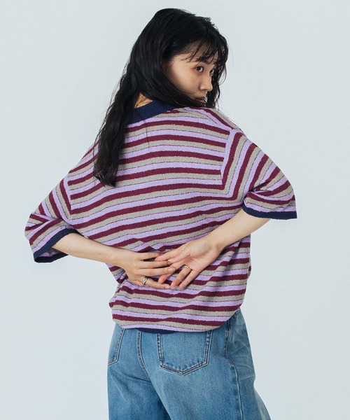 ROSE BUD（ローズバッド）の「(CREOLME)MULTI STRIPE POLO TOP（ニット/セーター・レディース・レッド/パープル・ONE SIZE）」の9枚目の写真
