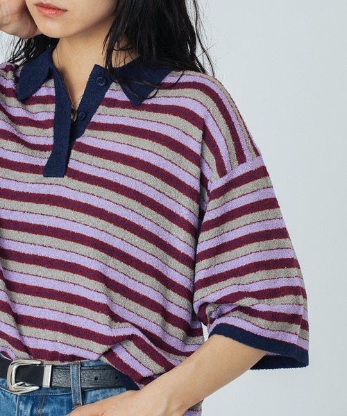 ROSE BUD（ローズバッド）の「(CREOLME)MULTI STRIPE POLO TOP（ニット/セーター・レディース・レッド/パープル・ONE SIZE）」の12枚目の写真