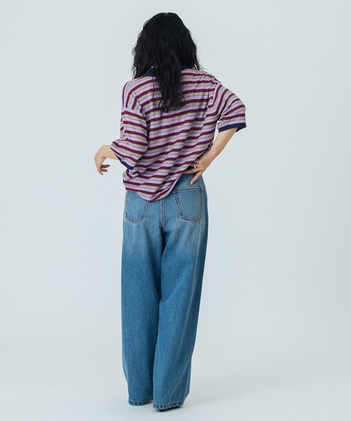 ROSE BUD（ローズバッド）の「(CREOLME)MULTI STRIPE POLO TOP（ニット/セーター・レディース・レッド/パープル・ONE SIZE）」の4枚目の写真