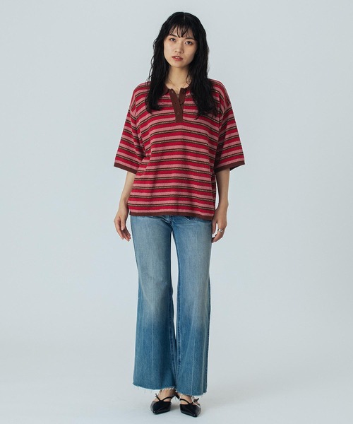 ROSE BUD（ローズバッド）の「(CREOLME)MULTI STRIPE POLO TOP（ニット/セーター・レディース・レッド/パープル・ONE SIZE）」の6枚目の写真