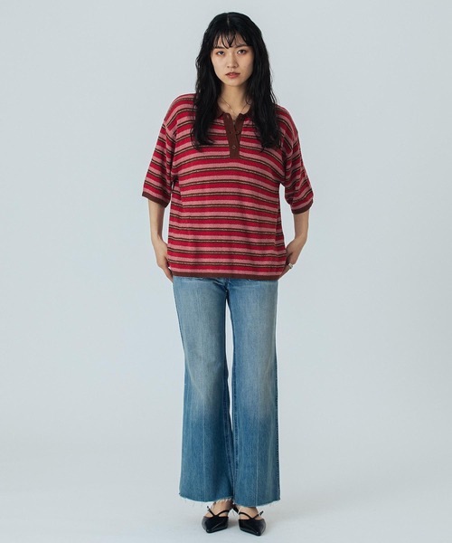 ROSE BUD（ローズバッド）の「(CREOLME)MULTI STRIPE POLO TOP（ニット/セーター・レディース・レッド/パープル・ONE SIZE）」の7枚目の写真
