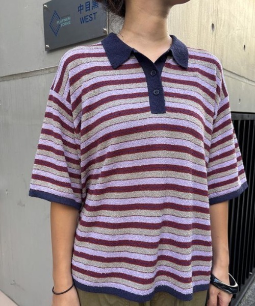 ROSE BUD（ローズバッド）の「(CREOLME)MULTI STRIPE POLO TOP（ニット/セーター・レディース・レッド/パープル・ONE SIZE）」の22枚目の写真