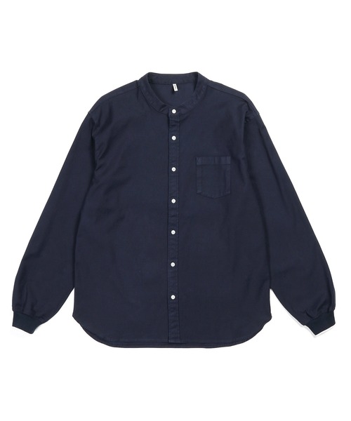 The DUFFER of ST.GEORGE（ザダファーオブセントジョージ）の「NO COLLAR RIBBED SHIRT：製品染め バックサテン ノーカラー リブ袖シャツ（シャツ/ブラウス・メンズ・ネイビー/カーキブラウン・X-LARGE/LARGE/MEDIUM/SMALL）」の10枚目の写真