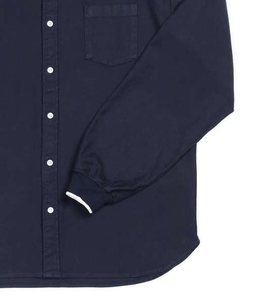 The DUFFER of ST.GEORGE（ザダファーオブセントジョージ）の「NO COLLAR RIBBED SHIRT：製品染め バックサテン ノーカラー リブ袖シャツ（シャツ/ブラウス・メンズ・ネイビー/カーキブラウン・X-LARGE/LARGE/MEDIUM/SMALL）」の13枚目の写真