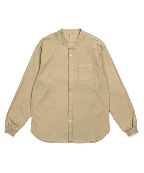 The DUFFER of ST.GEORGE（ザダファーオブセントジョージ）の「NO COLLAR RIBBED SHIRT：製品染め バックサテン ノーカラー リブ袖シャツ（シャツ/ブラウス・メンズ・ネイビー/カーキブラウン・X-LARGE/LARGE/MEDIUM/SMALL）」の9枚目の写真