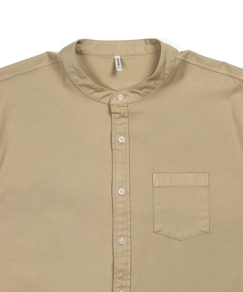 The DUFFER of ST.GEORGE（ザダファーオブセントジョージ）の「NO COLLAR RIBBED SHIRT：製品染め バックサテン ノーカラー リブ袖シャツ（シャツ/ブラウス・メンズ・ネイビー/カーキブラウン・X-LARGE/LARGE/MEDIUM/SMALL）」の11枚目の写真