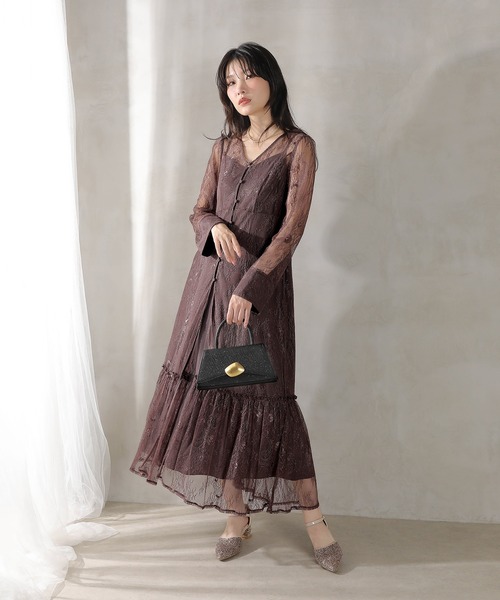 セール】総レース ティアード Aライン ワンピースドレス パーティー