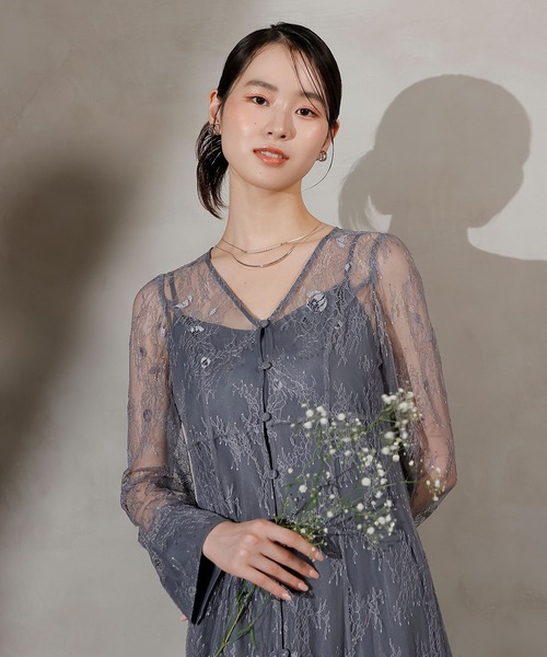 Kana(カナ)の「総レース ティアード Aライン ワンピースドレス パーティー 結婚式 お呼ばれ オケージョン(ドレス・レディース・ブラック/ブルー/ブラウン・M)」の3枚目の写真