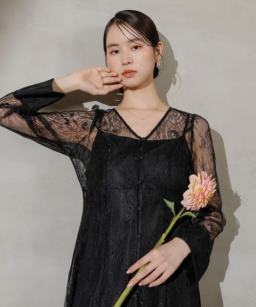 セール】総レース ティアード Aライン ワンピースドレス パーティー