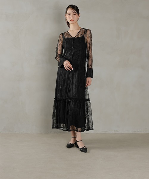 セール】総レース ティアード Aライン ワンピースドレス パーティー