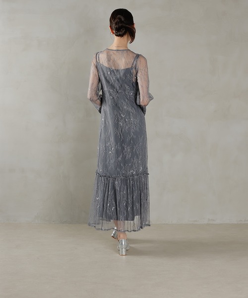 総レース ティアード Aライン ワンピースドレス パーティー 結婚式