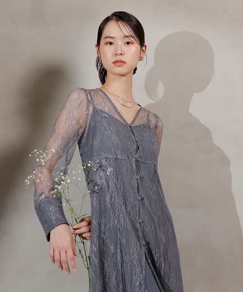 総レース ティアード Aライン ワンピースドレス パーティー 結婚式