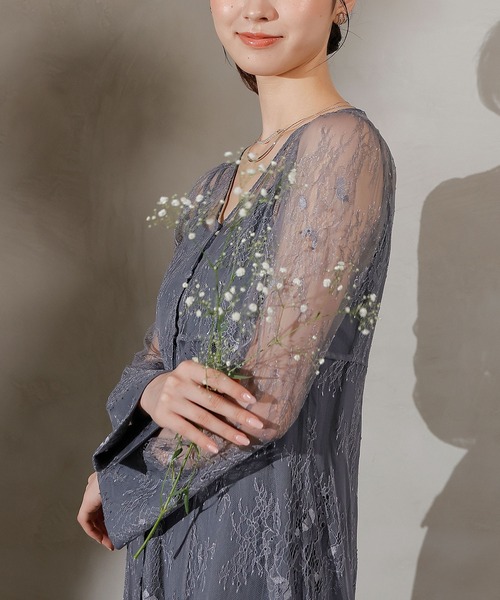 総レース ティアード Aライン ワンピースドレス パーティー 結婚式