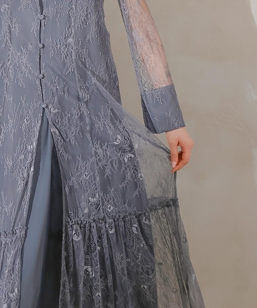 総レース ティアード Aライン ワンピースドレス パーティー 結婚式