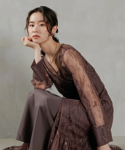 Kana(カナ)の「総レース ティアード Aライン ワンピースドレス パーティー 結婚式 お呼ばれ オケージョン(ドレス・レディース・ブラック/ブルー/ブラウン・M)」の16枚目の写真