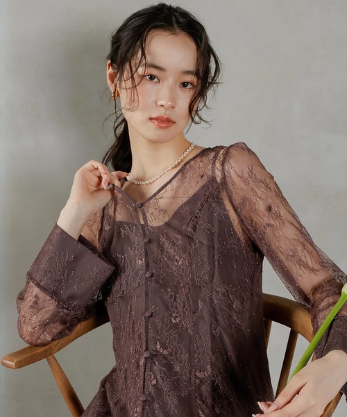 Kana(カナ)の「総レース ティアード Aライン ワンピースドレス パーティー 結婚式 お呼ばれ オケージョン(ドレス・レディース・ブラック/ブルー/ブラウン・M)」の14枚目の写真