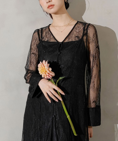 総レース ティアード Aライン ワンピースドレス パーティー 結婚式