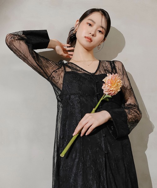 Kana(カナ)の「総レース ティアード Aライン ワンピースドレス パーティー 結婚式 お呼ばれ オケージョン(ドレス・レディース・ブラック/ブルー/ブラウン・M)」の4枚目の写真