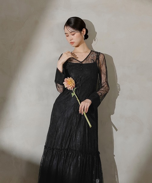 Kana(カナ)の「総レース ティアード Aライン ワンピースドレス パーティー 結婚式 お呼ばれ オケージョン(ドレス・レディース・ブラック/ブルー/ブラウン・M)」の8枚目の写真