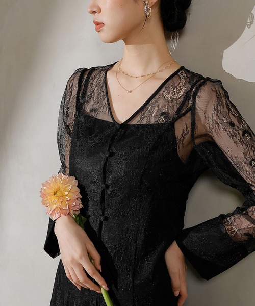 Kana(カナ)の「総レース ティアード Aライン ワンピースドレス パーティー 結婚式 お呼ばれ オケージョン(ドレス・レディース・ブラック/ブルー/ブラウン・M)」の9枚目の写真