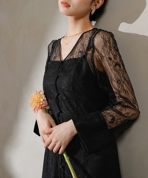 Kana(カナ)の「総レース ティアード Aライン ワンピースドレス パーティー 結婚式 お呼ばれ オケージョン(ドレス・レディース・ブラック/ブルー/ブラウン・M)」の7枚目の写真