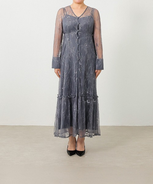 総レース ティアード Aライン ワンピースドレス パーティー 結婚式