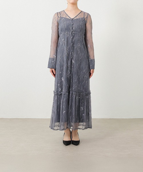 セール】総レース ティアード Aライン ワンピースドレス パーティー