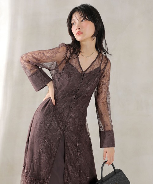 総レース ティアード Aライン ワンピースドレス パーティー 結婚式