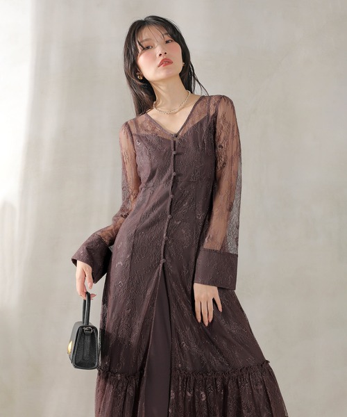 総レース ティアード Aライン ワンピースドレス パーティー 結婚式