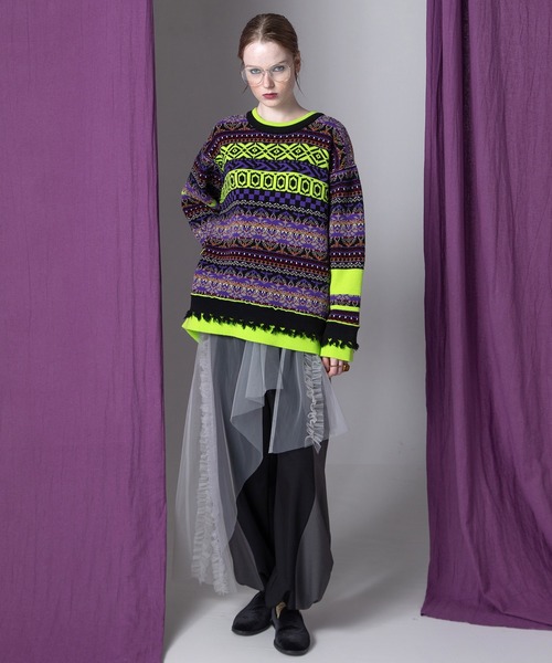 AULA AILA（アウラアイラ）の「ジャガードニットプルオーバー（ニット/セーター・レディース・レッド/ピンク/ライム・0）」の8枚目の写真