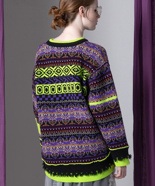 AULA AILA（アウラアイラ）の「ジャガードニットプルオーバー（ニット/セーター・レディース・レッド/ピンク/ライム・0）」の7枚目の写真