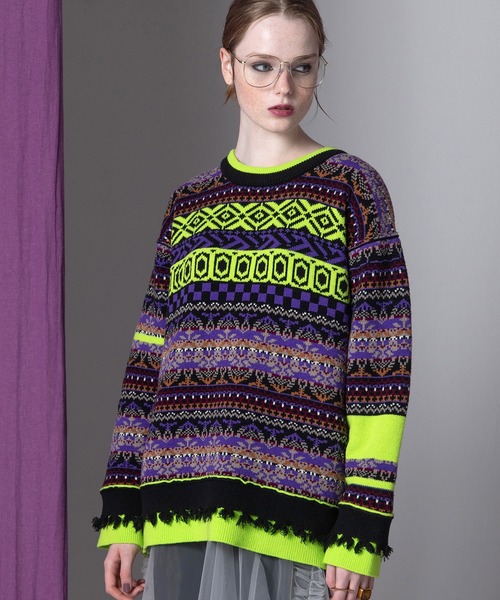 AULA AILA（アウラアイラ）の「ジャガードニットプルオーバー（ニット/セーター・レディース・レッド/ピンク/ライム・0）」の5枚目の写真