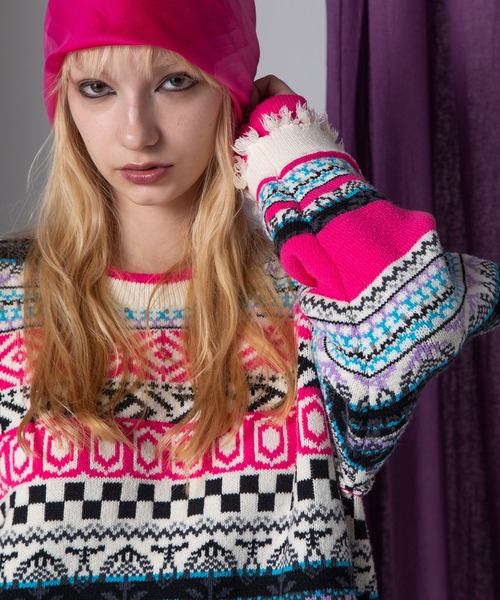 AULA AILA（アウラアイラ）の「ジャガードニットプルオーバー（ニット/セーター・レディース・レッド/ピンク/ライム・0）」の14枚目の写真