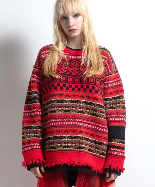 AULA AILA（アウラアイラ）の「ジャガードニットプルオーバー（ニット/セーター・レディース・レッド/ピンク/ライム・0）」の22枚目の写真