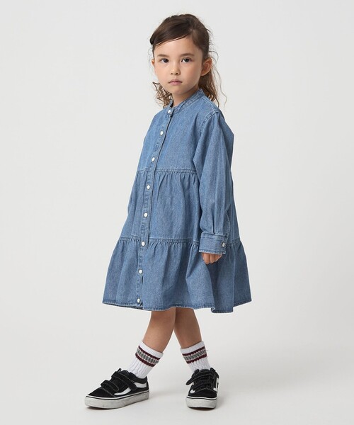 green label relaxing（グリーンレーベルリラクシング）の「デニム ティアード チュニック ワンピ / キッズ  100cm-160cm（シャツ/ブラウス・キッズ・ブラック/コバルトブルー・100cm/120cm/140cm/110cm/150cm/160cm/130cm）」の6枚目の写真