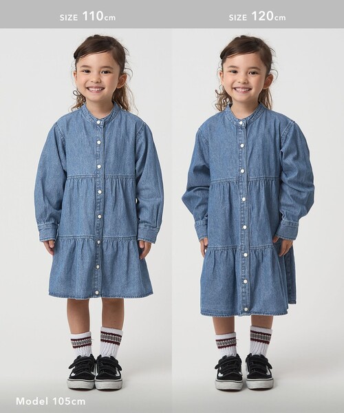 green label relaxing（グリーンレーベルリラクシング）の「デニム ティアード チュニック ワンピ / キッズ  100cm-160cm（シャツ/ブラウス・キッズ・ブラック/コバルトブルー・100cm/120cm/140cm/110cm/150cm/160cm/130cm）」の7枚目の写真