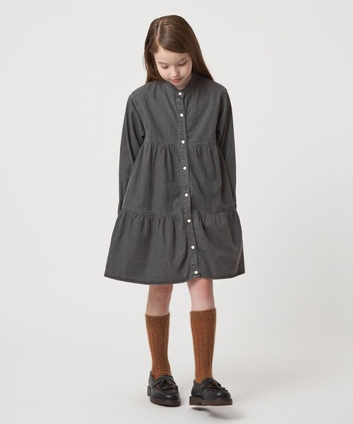 green label relaxing（グリーンレーベルリラクシング）の「デニム ティアード チュニック ワンピ / キッズ  100cm-160cm（シャツ/ブラウス・キッズ・ブラック/コバルトブルー・100cm/120cm/140cm/110cm/150cm/160cm/130cm）」の10枚目の写真
