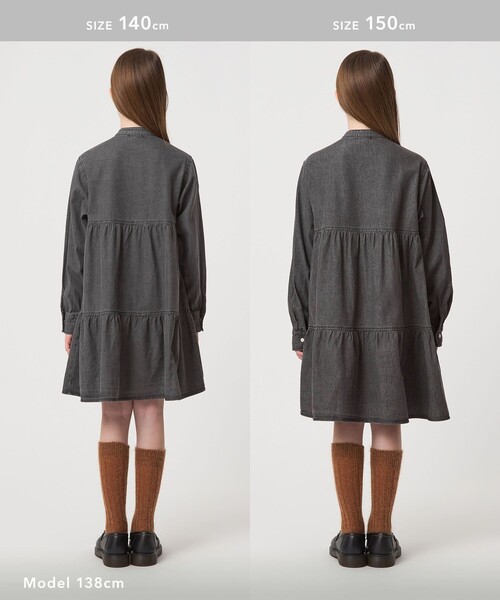 green label relaxing（グリーンレーベルリラクシング）の「デニム ティアード チュニック ワンピ / キッズ  100cm-160cm（シャツ/ブラウス・キッズ・ブラック/コバルトブルー・100cm/120cm/140cm/110cm/150cm/160cm/130cm）」の14枚目の写真