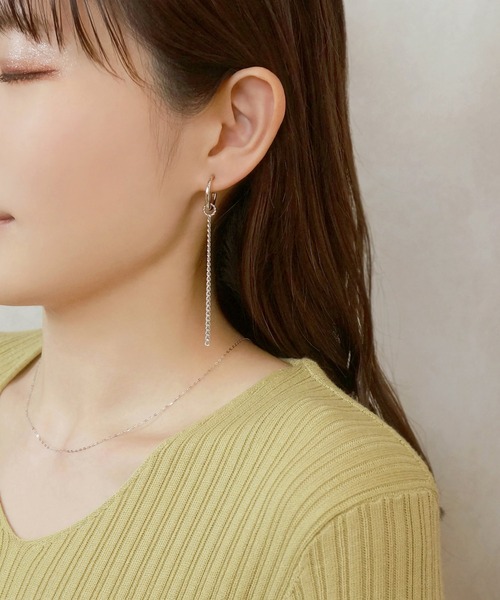 TAKE-UP（テイクアップ）の「【ZOZO限定】スターリングシルバー ロングチェーン フープ  クリップイヤリング（イヤリング・レディース・ホワイトゴールド・FREE）」の3枚目の写真