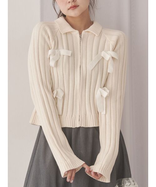 merry jenny カーディガン アイボリー クロシェカーディガン（オフ