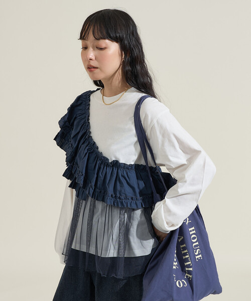 FREAK'S STORE（フリークスストア）の「フリルチュール ドッキングロンT（Tシャツ/カットソー・レディース・オフホワイト/ブラック/ブラウン/ベージュ/ネイビー・ﾌﾘ-）」の5枚目の写真