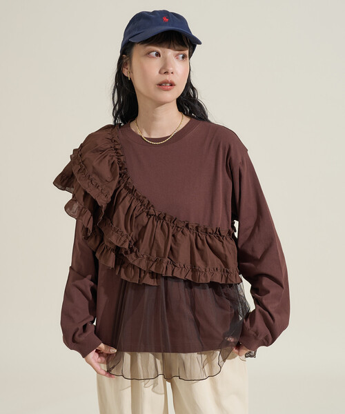 FREAK'S STORE（フリークスストア）の「フリルチュール ドッキングロンT（Tシャツ/カットソー・レディース・オフホワイト/ブラック/ブラウン/ベージュ/ネイビー・ﾌﾘ-）」の17枚目の写真
