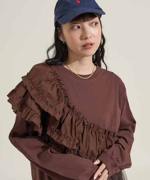 FREAK'S STORE（フリークスストア）の「フリルチュール ドッキングロンT（Tシャツ/カットソー・レディース・オフホワイト/ブラック/ブラウン/ベージュ/ネイビー・ﾌﾘ-）」の16枚目の写真