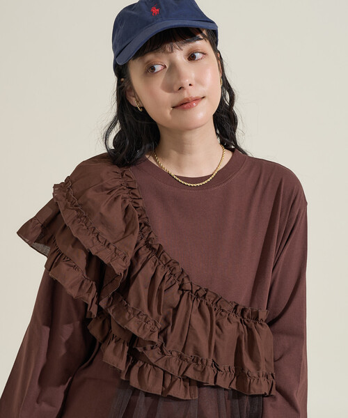 FREAK'S STORE（フリークスストア）の「フリルチュール ドッキングロンT（Tシャツ/カットソー・レディース・オフホワイト/ブラック/ブラウン/ベージュ/ネイビー・ﾌﾘ-）」の15枚目の写真