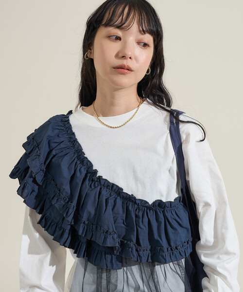 FREAK'S STORE（フリークスストア）の「フリルチュール ドッキングロンT（Tシャツ/カットソー・レディース・オフホワイト/ブラック/ブラウン/ベージュ/ネイビー・ﾌﾘ-）」の8枚目の写真