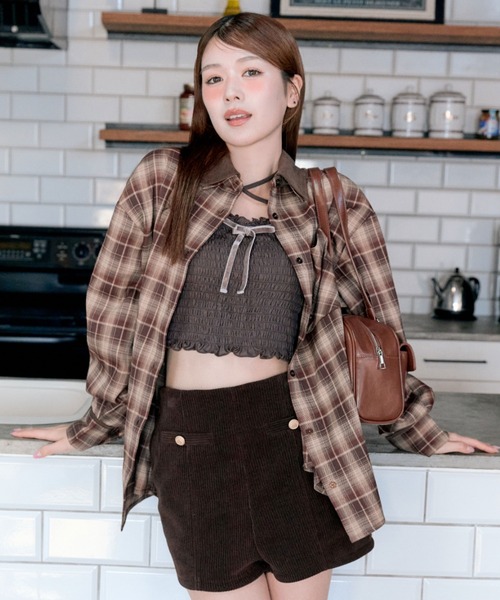 OLIVE des OLIVE(オリーブデオリーブ)の「配色カラーBigシャツ(シャツ/ブラウス・レディース・ボルドー/ブラウン/ブラック・FREE)」の2枚目の写真