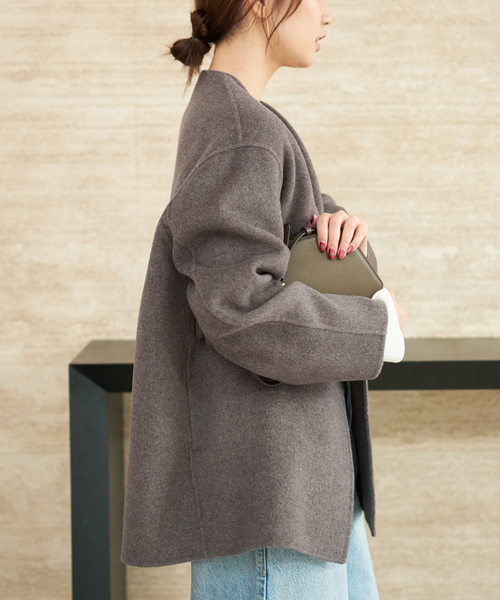 plage(プラージュ)の「HAMILTON Cardigan コート(ノーカラーコート・レディース・チャコールグレー/キャメル・38/36)」の5枚目の写真