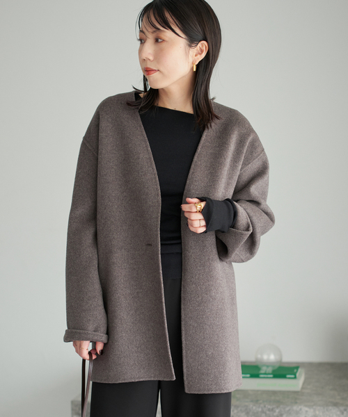 plage(プラージュ)の「HAMILTON Cardigan コート(ノーカラーコート・レディース・チャコールグレー/キャメル・38/36)」の16枚目の写真