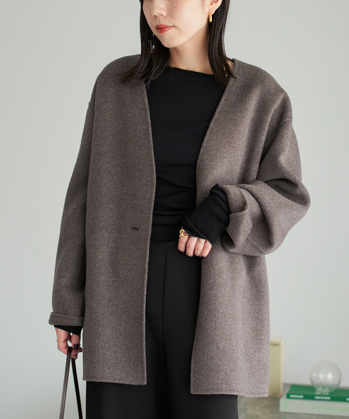 plage(プラージュ)の「HAMILTON Cardigan コート(ノーカラーコート・レディース・チャコールグレー/キャメル・38/36)」の17枚目の写真