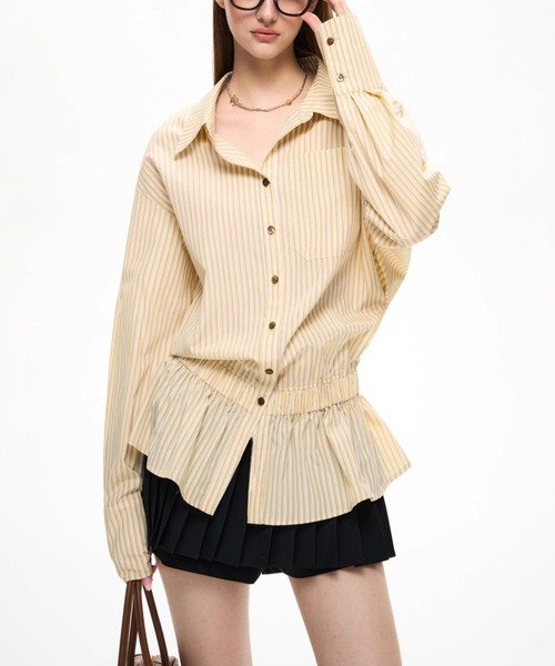 gossip！ロサンゼルス（ゴシップロサンゼルス）の「【25新作】ストライプパターン ヒップ丈シャツワンピース（シャツ/ブラウス・レディース・イエロー/オフホワイト/ブルー・L/M）」の10枚目の写真